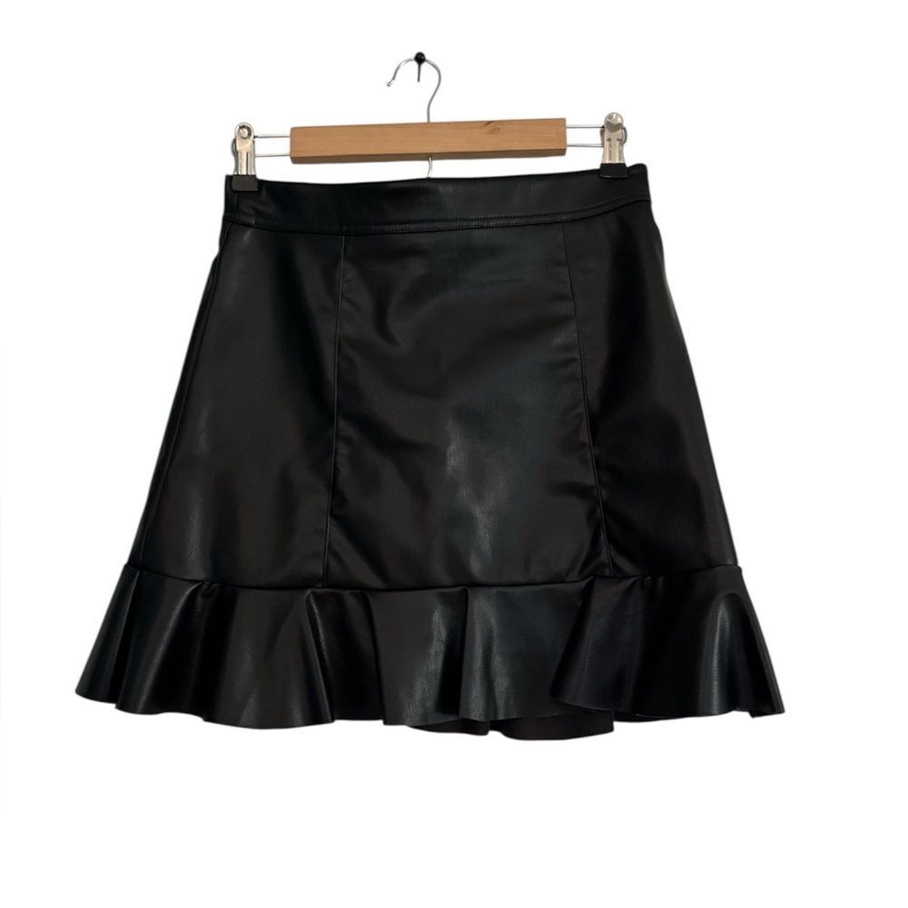 H&M Black Faux Leather A-Line Skirt NWT